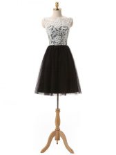 Best Scoop Sleeveless Prom Dresses Mini Length Lace and Appliques Black Tulle
