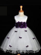 Excellent Scoop Sleeveless Zipper Kids Pageant Dress White Tulle