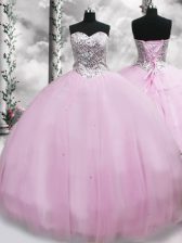 Modern Lilac Quinceanera Gown Tulle Brush Train Sleeveless Beading