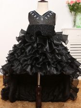 Simple Sleeveless Beading and Ruffles and Bowknot Zipper Little Girls Pageant Dress Wholesale