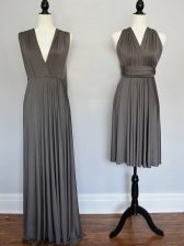 Suitable Floor Length Lace Up Vestidos de Damas Grey for Prom and Wedding Party with Ruching
