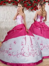 Custom Fit Embroidery and Pick Ups Quinceanera Gown White Lace Up Sleeveless Floor Length