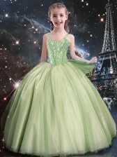  Ball Gowns Tulle Straps Sleeveless Beading Floor Length Lace Up Flower Girl Dresses