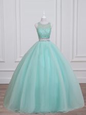  Scoop Sleeveless Organza and Taffeta Sweet 16 Dresses Beading Lace Up