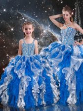 Fantastic Beading and Ruffles Quinceanera Gowns Multi-color Lace Up Sleeveless Floor Length