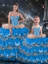 Pretty Multi-color Ball Gowns Sweetheart Sleeveless Organza Floor Length Lace Up Beading and Ruffles 15 Quinceanera Dress