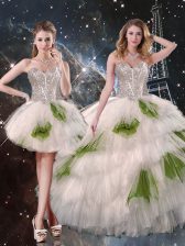 Affordable Sweetheart Sleeveless Sweet 16 Quinceanera Dress Floor Length Beading and Ruffled Layers and Sequins White Tulle