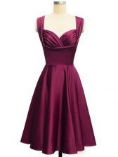  Knee Length Lace Up Vestidos de Damas Burgundy for Prom and Party and Wedding Party with Ruching