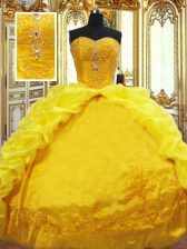  Sweetheart Sleeveless Taffeta 15 Quinceanera Dress Beading and Embroidery and Pick Ups Brush Train Lace Up