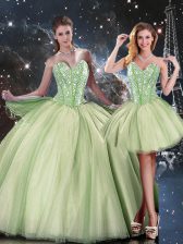 Fantastic Ball Gowns Sweet 16 Quinceanera Dress Yellow Green Sweetheart Tulle Sleeveless Floor Length Lace Up