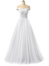 Lovely Ruching Prom Party Dress White Lace Up Sleeveless Floor Length