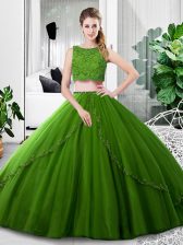 Fabulous Olive Green Scoop Neckline Lace and Ruching Sweet 16 Dresses Sleeveless Zipper