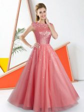  A-line Dama Dress Watermelon Red Bateau Tulle Sleeveless Floor Length Backless