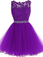 Wonderful Eggplant Purple Zipper Scoop Beading and Ruffles Tulle Sleeveless