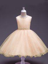  Peach Little Girl Pageant Dress Wedding Party with Beading Scoop Sleeveless Zipper