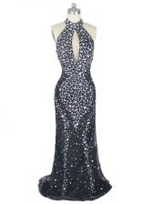  Black Sleeveless Beading Zipper Prom Evening Gown