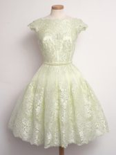 Fantastic Scalloped Cap Sleeves Lace Quinceanera Court of Honor Dress Lace Lace Up