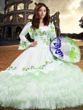  Long Sleeves Lace Up Floor Length Embroidery and Ruffled Layers 15 Quinceanera Dress