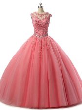 Exquisite Floor Length Watermelon Red Sweet 16 Dress Scoop Sleeveless Lace Up
