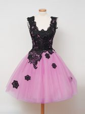  Sleeveless Knee Length Lace Zipper Quinceanera Court Dresses with Lilac