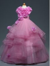  Lilac Little Girls Pageant Dress Wedding Party with Ruffles and Hand Made Flower High-neck Sleeveless Lace Up