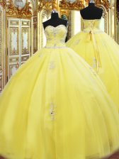  Sleeveless Lace Up Floor Length Beading and Appliques 15th Birthday Dress
