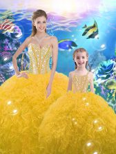 Lovely Organza Sweetheart Sleeveless Lace Up Beading and Ruffles Sweet 16 Dresses in Gold