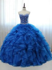 Fancy Organza and Tulle Sleeveless Floor Length Quinceanera Dress and Beading and Ruffles
