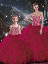  Ball Gowns Quinceanera Dress Burgundy Sweetheart Organza Sleeveless Floor Length Lace Up