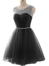 Sumptuous Black Prom and Party and Beach with Beading and Ruching Scoop Sleeveless Lace Up