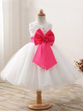 Elegant White Organza Zipper Kids Pageant Dress Sleeveless Mini Length Bowknot