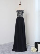 Fashion Floor Length Black Evening Dress Sweetheart Sleeveless Zipper