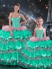  Floor Length Lace Up Sweet 16 Dresses Multi-color for Military Ball and Sweet 16 and Quinceanera with Beading and Ruffles