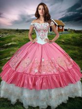 Graceful Hot Pink Lace Up 15th Birthday Dress Beading and Embroidery and Ruffled Layers Sleeveless Floor Length