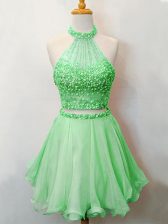  Knee Length Green Quinceanera Court Dresses Halter Top Sleeveless Lace Up