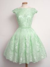 Delicate Knee Length Lace Up Quinceanera Court Dresses for Prom and Party and Wedding Party with Lace