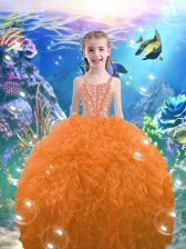  Orange Red Lace Up Pageant Gowns For Girls Beading and Ruffles Sleeveless Floor Length