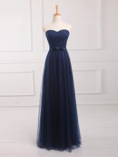  Floor Length Empire Sleeveless Navy Blue Vestidos de Damas Lace Up