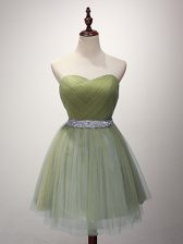 High Class Sleeveless Lace Up Mini Length Beading and Ruching Quinceanera Court of Honor Dress
