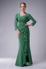  Sleeveless Chiffon Floor Length Zipper Prom Dress in Green with Beading