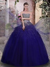 High Quality Royal Blue Sleeveless Beading Floor Length Ball Gown Prom Dress