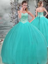 Custom Made Sweetheart Sleeveless Lace Up Ball Gown Prom Dress Turquoise Tulle