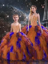  Sleeveless Floor Length Beading and Ruffled Layers Lace Up 15 Quinceanera Dress with Multi-color