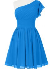 Noble Sleeveless Mini Length Ruching Side Zipper Prom Dresses with Blue