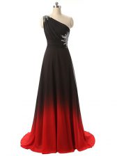  Multi-color Lace Up Prom Evening Gown Beading and Ruching Sleeveless Brush Train