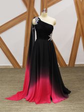Luxurious Multi-color One Shoulder Neckline Beading and Ruching Homecoming Dress Sleeveless Criss Cross