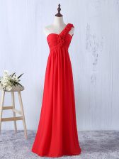 New Style Floor Length Red Vestidos de Damas One Shoulder Sleeveless Lace Up