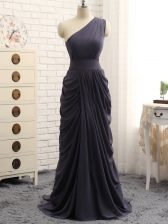 Hot Selling Grey Zipper One Shoulder Pick Ups Quinceanera Court Dresses Chiffon Sleeveless
