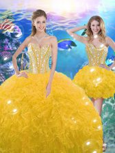 Chic Sleeveless Beading and Ruffles Lace Up Quince Ball Gowns
