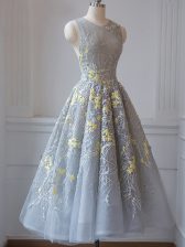  Sleeveless Lace Criss Cross Quinceanera Court of Honor Dress